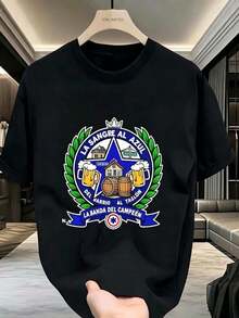 Camiseta de Algodón Suave para Hombre con Insignia de Estrella, Ideal para Aficionados al Deporte, Regalo Perfecto para él, Dise?o Moderno S M L XL XXL XXXL,Manga Corta Ligera y Transpirable - Negro - Ver 1