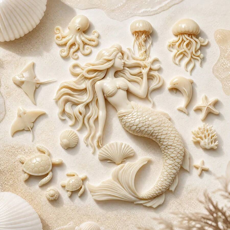 2pcs Ocean-Themed Silicone Mold Set, Featuring Sea Creature And Mermaid Designs, Resin Casting Molds, Suitable For DIY Resin Crafts, Jewelry Casting, Clay, Ideal For Home Decor And Gifts Making - 2PCS - View 1