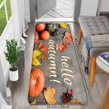 1 pieza/2PCS/3PCS Alfombras de piso de otoño, impresas con hojas de arce, calabazas y letras "Hola Otoño". Antideslizantes, absorbentes de agua y lavables a máquina. Decoración de estilo rústico para cocina, sala de estar, pasillo, baño y entradas - Multicolor - Ver 11