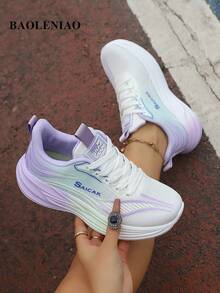 Women's Shoes, New Lightweight Fashion Sports Shoes - Comfortable, Non-Slip, Breathable. Shock-Absorbing Running Shoes, Lace-Up Fairy Tennis Shoes, Lightweight Breathable Colorful Soft Sole, Gradient Color Design, Low-Top MD Sole, Suitable For All-Day Wear - White-purple - View 4