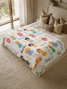 1pc Customized Name Blanket, Personalized Bed Throw, Printable Name, Cute And Comfortable, Suitable As Home Gift, Birthday Gift, Christmas Gift, Personalized Gift For Son/Daughter Or Friend, Aesthetic Style, Flannel Throw, Sherpa Fleece - Style 1 - View 2