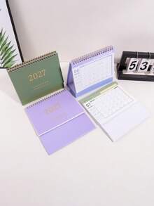 1PC 2027 Retro Desktop Calendar, Stylish Home Decoration,Compact Vertical Flip Design, Durable Metal Ring Binding, Clear Monthly Layout - Khaki - View 12