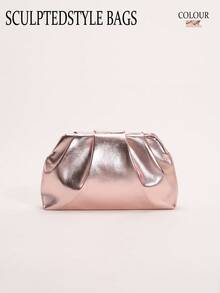 SCULPTEDSTYLE BAGS 1個珍珠光澤粉色玫瑰金PU純色雲朵包 時尚女款手提包 壓褶設計 抓皺包 離合包 鍊條斜背包 極簡風格女款晚宴包 適用於舞會派對 - 玫瑰金 - 查看 8