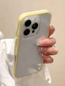 1個極簡多巴胺彩色邊框手機殼，相容於 iPhone17/17Air/17pro/17promax/16/16Pro/16plus/16Promax/ 15 14 13 12 Pro Max 11 霧面透明全包覆防震防摔手機殼 - 黃色 - 查看 5