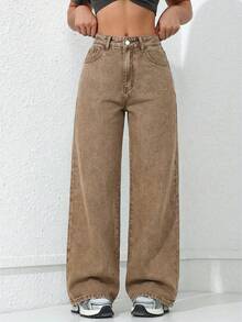 ICON Simple And Simple Women's Jeans For Everyday Wear - Brown - View 1