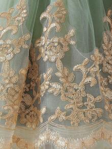女嬰刺繡蝴蝶婚禮花童公主禮服附拖尾，適合派對與度假，布料花紋隨機裁剪，不含髮箍 - 綠色 - 查看 9
