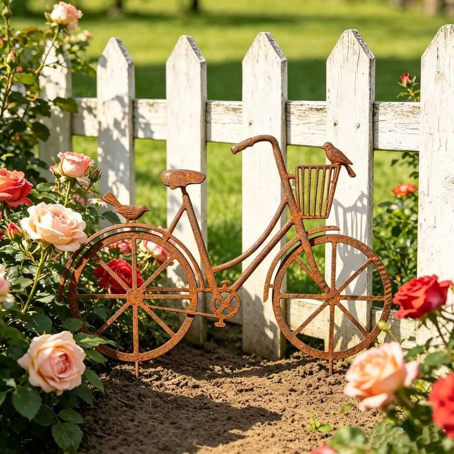 17.73in*14.3in Vintage Metal Bicycle Garden Decor, Decorative Bicycle ...