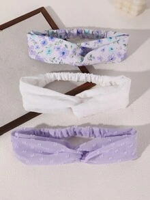 3pcs/Set Girls Teens Fabric Semi-Elastic Cross Headband Set Suitable For Daily Decoration - Multicolor - View 17