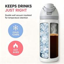 1pc 24oz Stainless Steel Water Bottles With Straw, Frozen Wolf Forest Design Tumbler Wrap For Wolf Lovers, Adults, And Winter Holiday Gifting, Featuring A Mystical Icy Wolf In A Snowy Woodland Scene. - 彩色 - 查看 4
