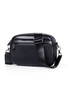 Korean Style Crossbody Bag, Shoulder Bag, Square Bag, Random Vintage Floral, Windmill Print, Geometric Pattern, Color-Block PU Leather, Water-Resistant, Multi-Functional, Casual, Versatile, Business, Office Worker, Student, Men, Sporty Casual, Messenger Bag, Boyfriend Gift - Black - View 4