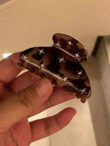 2件/1件組 時尚6.5cm/2.56in 塑膠髮夾，玳瑁花紋與白色水鑽設計，百搭髮夾適合日常穿搭、休閒出遊、派對、通勤、海邊度假、馬尾與髮髻、洗臉、化妝、穿搭搭配及夏季度假髮飾 - 彩色 - 查看 6