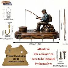 1pc 2D Wood Carved Key Holder, Single Pack. Fishing Lady Key Holder - Wooden Multifunctional Decorative Key Rack With 4 Metal Hooks, Suitable For Wall Decor, Room Decor, Seasonal Home Decor (11.8 X 9 Inches), Perfect For Halloween And Christmas Decorations. - Multicolor - View 4