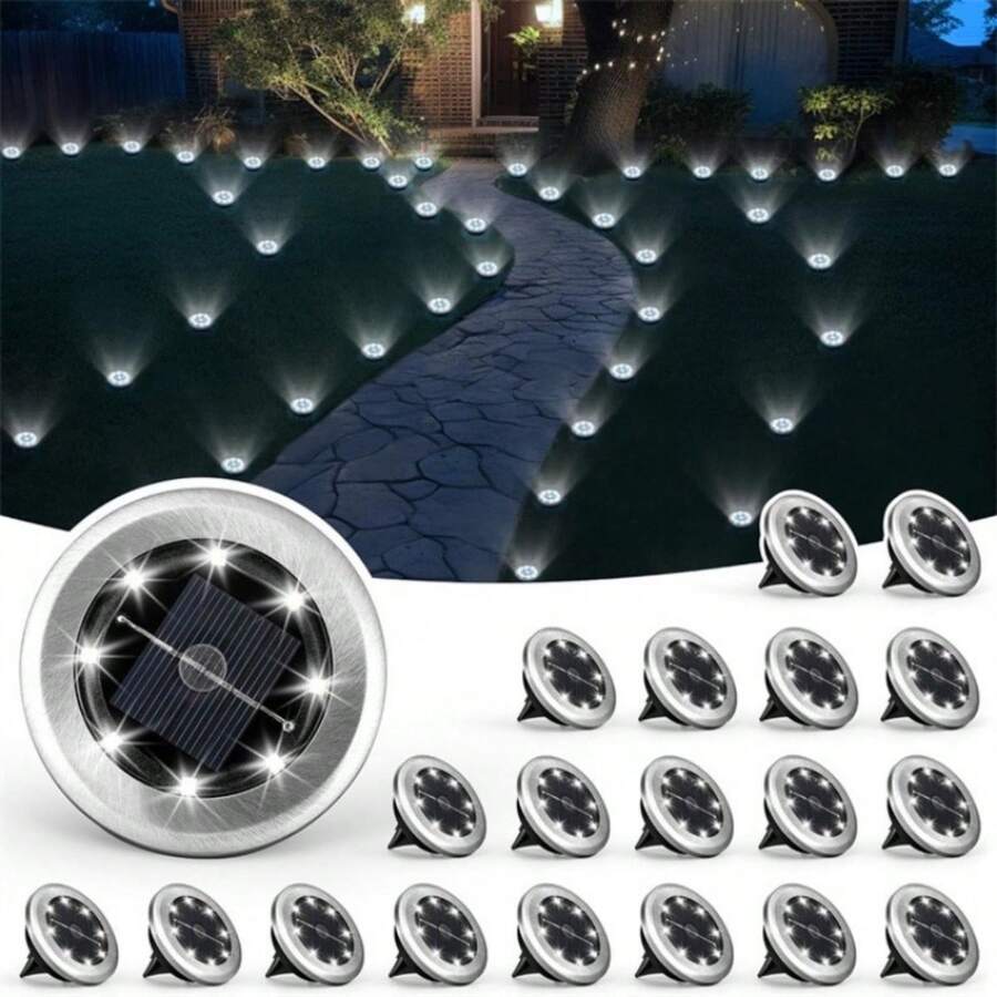 2/4個 LED 太陽能路徑燈，地燈，戶外防水景觀燈，太陽能圓盤燈，防水花園地路徑燈，景觀草坪燈，太陽能地板燈，4個 LED 太陽能地燈，適用於路徑、院子、走道、露台、草坪