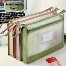 1pc A4 Double Zipper File Bag, Transparent Front For Easy Identification, Suitable For Office And Study Use, Applicable For Documents, Cosmetics, School Supplies, Travel Supplies, Storage Items, Essential File Bag For Back To School Season - Multicolor - View 12