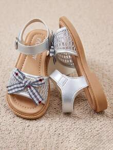 2026 Beige/Silver Girls' Open-Toe Bow Sandals - Versatile Princess Style Sandals, Suitable For Daily Wear And Other Occasions! - Silver - View 4