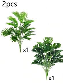 1/2件人造棕櫚葉植物，大型仿真熱帶龜背葉，適用於室內外使用，人造綠植，適合夏威夷風格家居裝飾、花園裝飾、禮物、房間佈置 - 綠色 - 查看 10