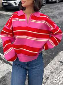 Women's Elegant Elegant Multi-Color Striped Comfortable Tie-Front Half-Open Cardigan - Multicolor - View 1