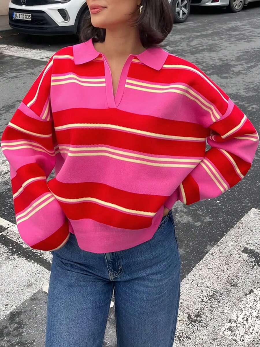 Women's Elegant Elegant Multi-Color Striped Comfortable Tie-Front Half-Open Cardigan - Multicolor - View 1