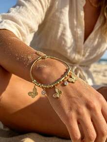 18k, Acero de Titanio Chapado en Oro, Joyería Delicada de Muñeca Vintage Francesa, Pulsera Ajustable con Encanto de Cristal Hipoalergénica - Pulsera de mariposa - Ver 3