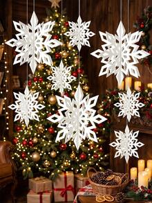 12pcs White Colorful Hanging Snowflake Decorations, 3D Christmas Paper Snowflake Garland, Christmas Party Backdrop Decor, Snowflake Hanging Ornaments, Christmas Decorations, Ceiling Decor, Winter Party Decorations, Frozen Theme Birthday Party Backdrop Decor, Wedding Decorations, Christmas Party Photo Props, Christmas Party Supplies, Christmas Gifts, New Year Decorations - White - View 3