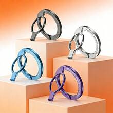 Magnetic Ring Holder 2-Section 1pc Magnetic Bearing Ultra-Light Ultra-Thin Strong Adsorption 360° Rotation Wall-Mount Universal Foldable Phone Stand Alloy Material Portable Creative Desktop Live Streaming Slouchy Bracket Hands-Free Suitable For Office Kitchen Shower Bedside Gym Car - Multicolor - View 2