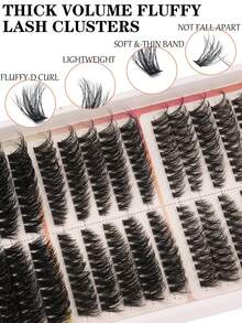 290pcs Independent Lash Tufts 8-16mm Mixed Length D Curl Warp Russian Curl DIY At Home Soft And Fluffy Reusable Suitable For Daily Outings Dates Party Use.Natural & Super - D - View 4