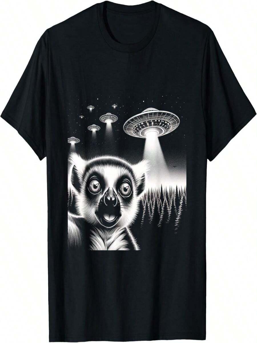 Alien Lemur Selfie T-Shirt - 黑色 - 查看 1