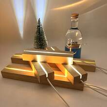 1pc/6 Inch Wooden Rectangular LED Light Display Base, USB Powered, Warm/White/Colorful Light, Lighting Base, Night Light, Suitable For Photos, Crystal Glass Resin Art Night Light Decor, Room Living Room Kitchen Accessories Creative Gift, Mother's Day, Valentine's Day Gift Decor - Rectangle - View 2