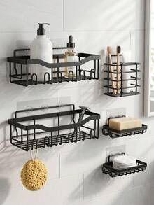 Multipurpose Bathroom Storage Rack Combo,Punch-Free Installation Shower Caddy Kit,Open Drainage Design Keep Toiletries Dry,Space Saving Organizer For Restroom&Kitchen Counter,Assorted Size Organizer For Shampoo,Toothbrush,Soap,Sponge&Bathroom Supplies - Multicolor - View 1