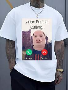 Funny On-Screen Call With Accept And Reject Buttons, Modern Casual Men's T-Shirt - Putih - View 1