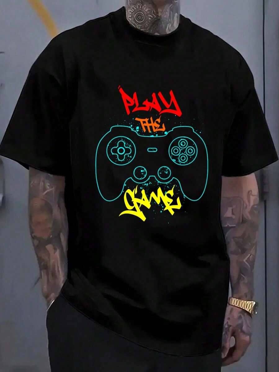 1 camiseta retro de videojuegos para hombre, con diseño de controlador - cómoda camiseta de manga corta con cuello redondo, adecuada para uso diario, actividades de fitness y moda - ropa dep - Blanco - Ver 1
