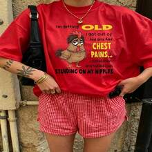 Cute Daily Casual Graphic T-Shirt 100% Cotton Oversized Soft Breathable Casual Crewneck Short Sleeve Top For Casual Wearers Fashion Lovers Daily Outfit Enthusiasts Gift Givers - 紅色 - 查看 18