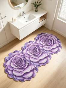 1pc Purple Floral Asymmetric Shaped Bath Mat, Bathroom Rug, Door Mat, Small Rug, Carpet, Floor Mat, Home Decor, Area Rug, Outdoor Mat, Home Decoration, Area Carpet, Bedroom Rug, Washable Carpet - Multicolor G - View 4