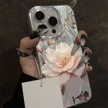 2026 Funda Efecto Plumas con Flor Nocturna, Diseño Floral Elegante, Compatible con iPhone13/14/15ProMax - transparente - Ver 5