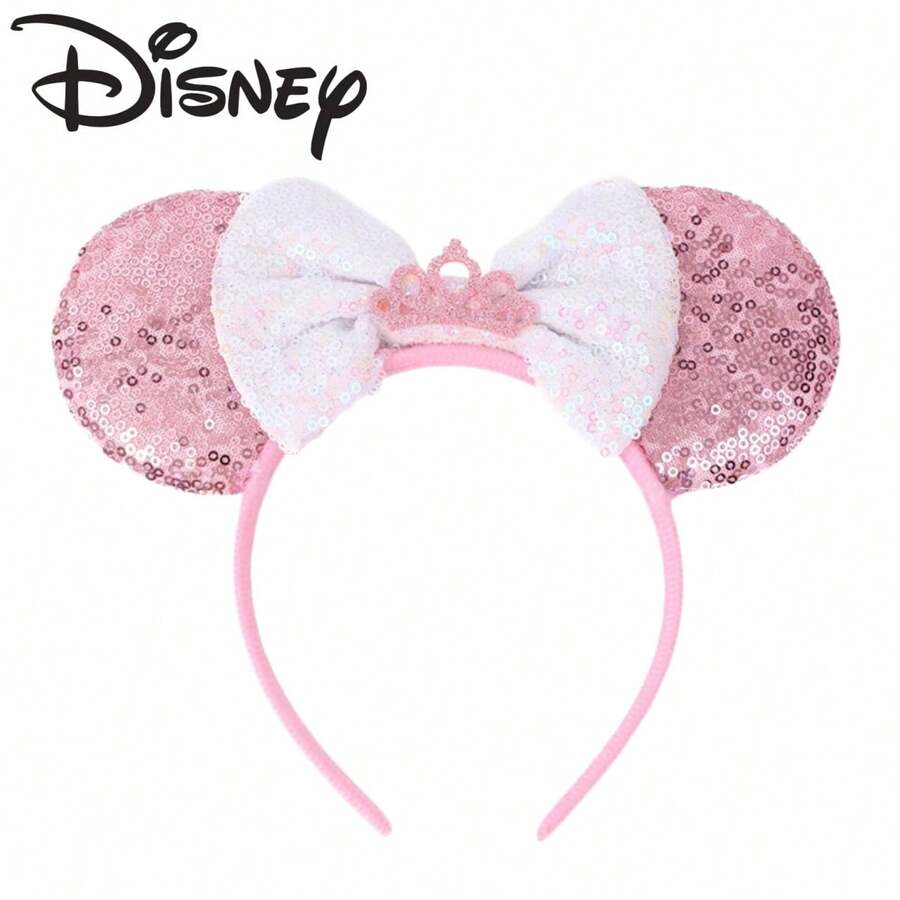 Disney 迪士尼皇冠公主風米妮髮箍,粉白對比色亮片蝴蝶結,遊樂園穿搭氛圍配件 - 查看 1