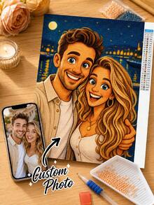 طقم رسم الماس المخصص بالصور، فن الماس 5D المخصص بالكامل، رسم كرتوني شخصي DIY، ديكور جداري هدية للزفاف والذكرى السنوية - متعدد الألوان - مشاهدة 2