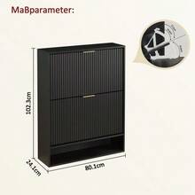 Shoe Cabinet 80 X 24 Cm With Grooved Front – Height Adjustable With Anti-Tip Device And Decorative Table For The Entryway, In White - Black - View 4