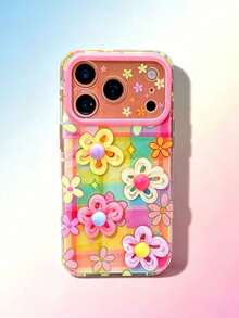 1個 適用於 Apple 17Pro 手機殼 Apple 16promax 夏季 Ins 彩色 3D 花朵 小眾新款 16 女款 防摔 13 軟殼 15pro 全包覆 Apple 14 保護殼 - 花朵格子 - 查看 1