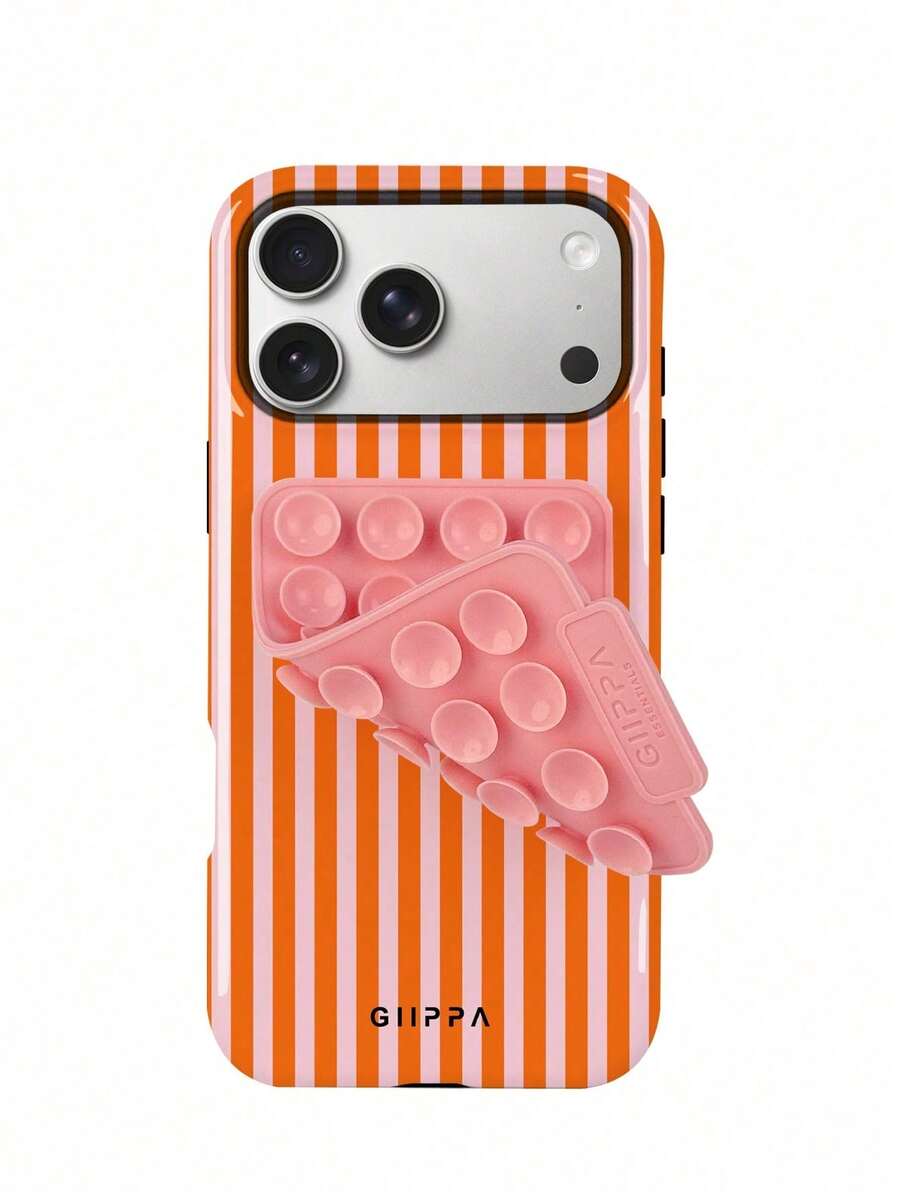 A Stylish Phone Case That Does Not Include A Lanyard Or Stand. GIIPPA 1pc Phone Case With A Misty Blue Striped Design, Compatible With 17 Pro, 16 Pro, 15 Pro, And 14 Pro. A Stylish And Interesting Korean-Style Phone Case, Compatible With 11/12/13/14/15/16 Pro Plus. A Stylish Design For Men And Women, A Great Gift For Girlfriends During Easter, Wedding Season, Or Birthdays. - 橘色 2 - 查看 1