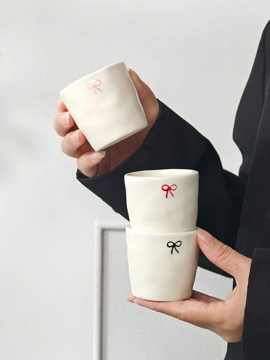 1/3/6 Stücke Schleife Keramik Kaffeetassen, europäischer minimalistischer Keramiktassen, handgehaltene Tassen, Espressotassen, Latte Kaffeetassen, Wassertassen, Party Nachmittagstee Tassen, Keramiktassen, Safttassen, Geschenktassen