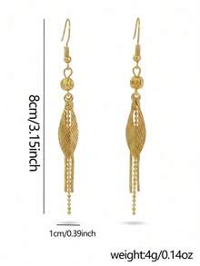 2pcs Fashionable Personalized Tassel Pendant Earrings, Suitable For Women's Daily Wear, Gift - Gold - View 2
