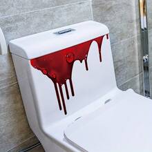1pc Halloween Horror Bloody Blood Stain Pattern PVC Material Home Wall Bathroom Toilet Seat Decorative Sticker, Self-Adhesive Home Decor Sticker, Suitable For Wall, Cabinet, Toilet Sticker And Other Scene Decoration - A - View 3