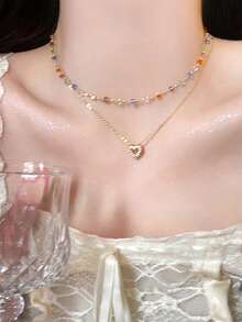 多巴胺彩色水晶項鍊女款，高端小眾鎖骨鍊 - 金色 - 查看 2