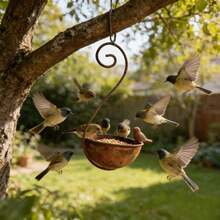 Vintage Distressed Iron Hanging Bird Feeder, Outdoor Garden Yard Bird Water Bowl Bird Bath, Hanging Bird Feeder, Vintage Iron Bird Water Bowl, Attract Wild Birds Yard Decor - A - View 4