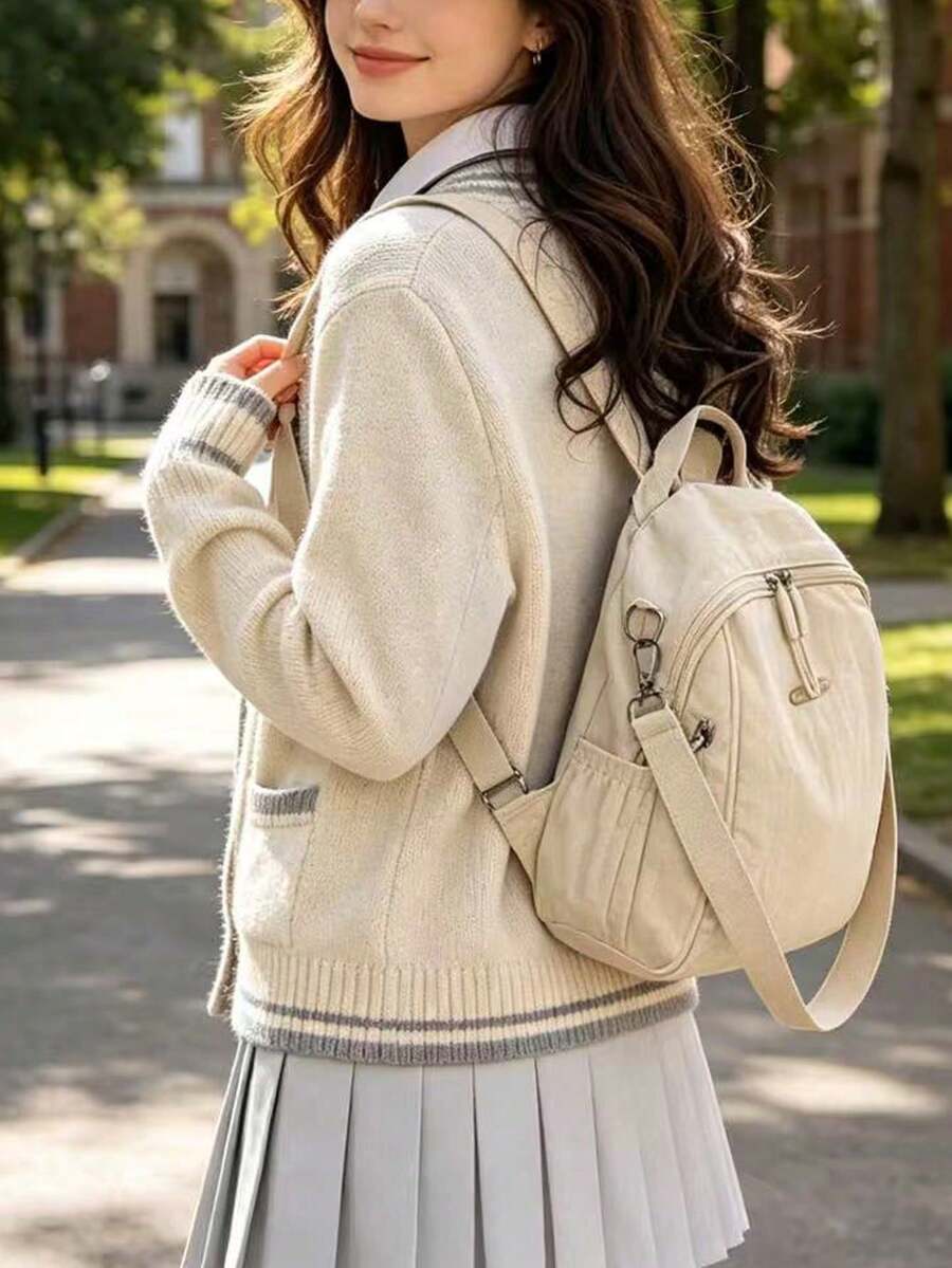 2026 New Minimalist And Versatile Solid Color Corduroy Backpack For Women, Adjustable For Daily Use, School And Travel, Gift - Army Green - View 1
