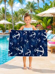 1pc Anchor Pattern Blue Children's Beach Towel Bath Towel, Microfiber Oversized Beach Blanket, Super Absorbent Bath Towel, Suitable For Travel, Pool, Diving, Surfing, Yoga, Camping, Multiple Sizes, Beach Accessories, Suitable For Beach, Pool, Travel, Camping, Yoga - Multicolor - View 10