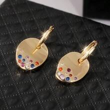 1 Pair Gold Mini Cubic Zirconia Earrings, Elegant & Luxurious Engagement/Wedding Earrings For Women, A Refined Gift For Her - Gold - View 7