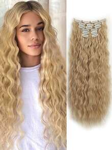6pcs 24 Inch Black & Brown Clip-In Hair Extensions, Long Mermaid Wave Synthetic Fiber Clip-In Hair Extensions For Women - Multicolor - View 16