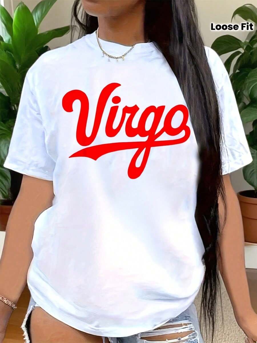 Pure Cotton Summer Blouse, Round Neck, Short Sleeve, Virgo Print With "It's A Virgo Thing" Phrase, Casual Top For Women, Zodiac Gift, Machine Washable Women's Shirts - 白色 - 查看 1