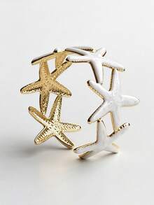 Women's Starfish Stainless Steel Gold Open Adjustable Size Bracelet, Colorful Enamel Starfish Design, Unique Ocean Theme, Lightweight Bold Personalized Wrist Accessory, Gift, Clothing Matching, Stackable - Starfish - View 8